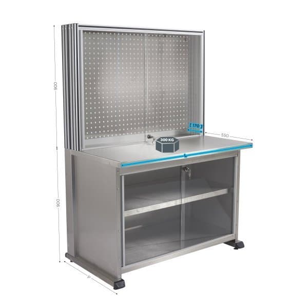 MAINTPOST 6500 INOX l 1500 x P 750 x H 1800 mm avec rangement inférieur