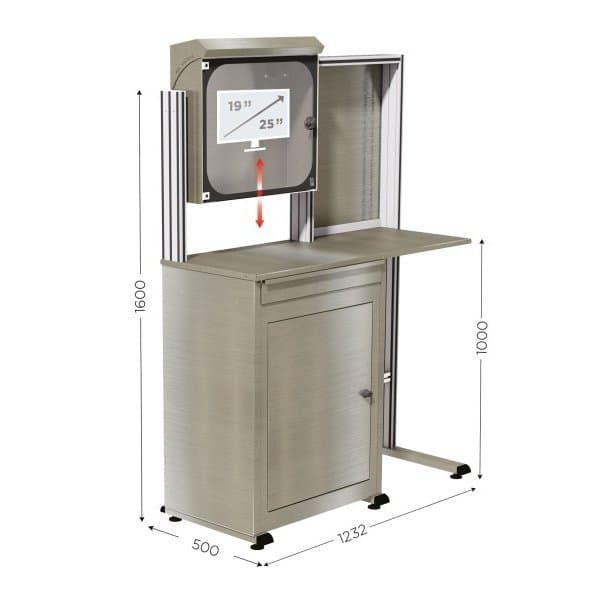 MOBIPOST 550B INOX l 1232 x P 500 x H 1600 mm avec tiroir clavier et rangement U