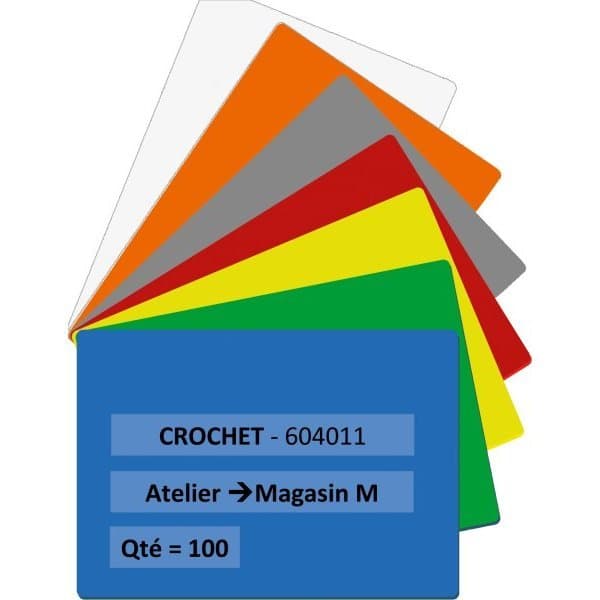 Lot de 10 CARTES KANBAN gris L 100 x H 70 mm Ep. 1 mm