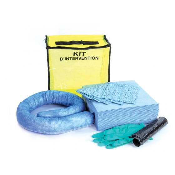 Kit d'intervention pour hydrocarbures, capacité d'absorption 20 litres. Contenan