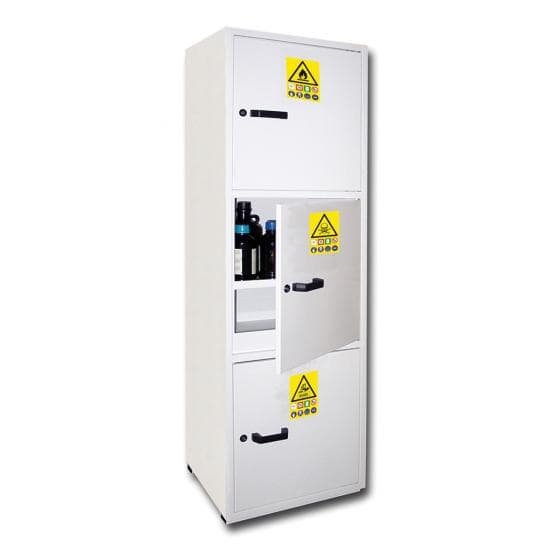 Armoire de Sureté Multirisques, 3 compartiments (Acides, Bases, Solvants). Acier