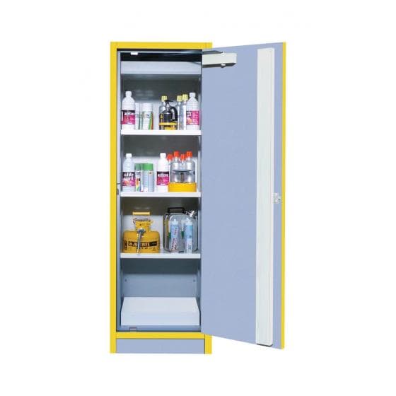 Armoire de sécurité grise et jaune pour produits inflammables,