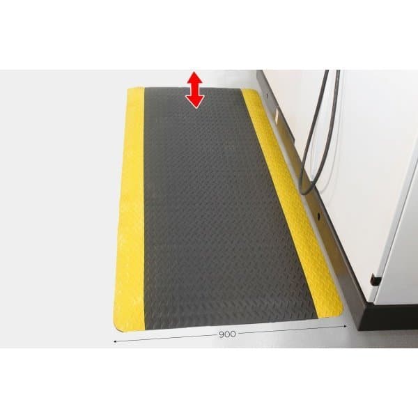 TAPIS ANTI-FATIGUE EXTRA AU MÈTRE l 900 mm Ep. 15 mm 2 bandes jaunes vendu au mè