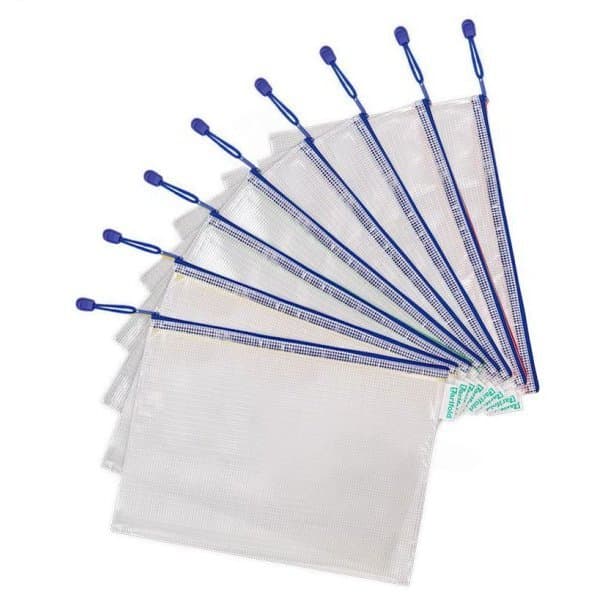 Lot de 8 pochettes A4 bleu fermeture ZIP