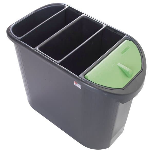 Poubelle en PVC noir contenance 26 litres et équipée de 3 compartiments amovible
