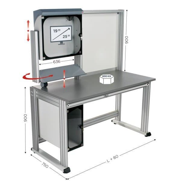 MOBIPOST 3000A l 1500 x P 750 x H 1800 mm Ep. 27 mm avec coffrets écran plat/UC