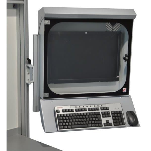 Tablette inclinée pour clavier l 636 x P 230 mm sur INFOPOST 200 avec porte